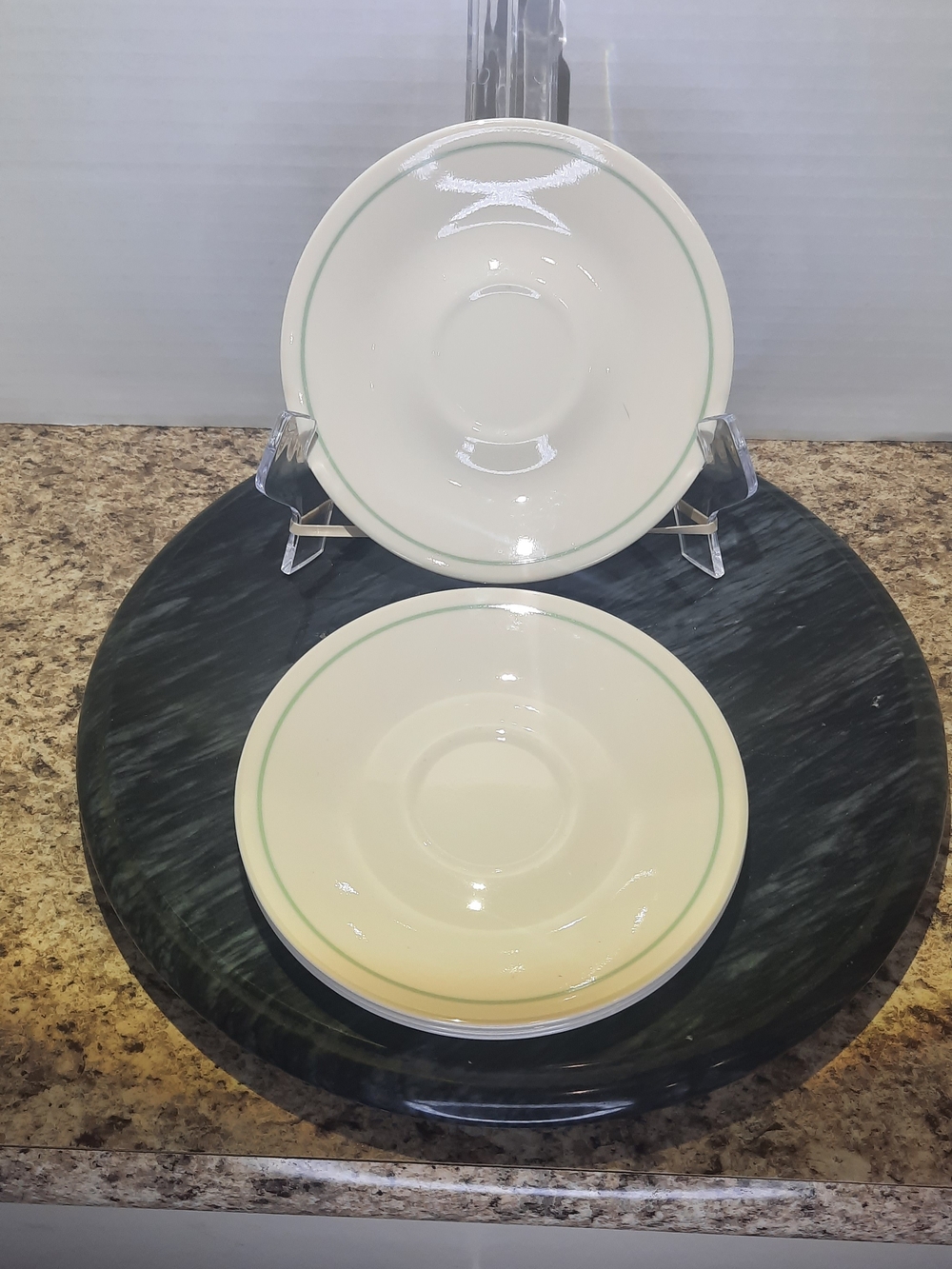 Corelle Ivory Saucers With Green Rim